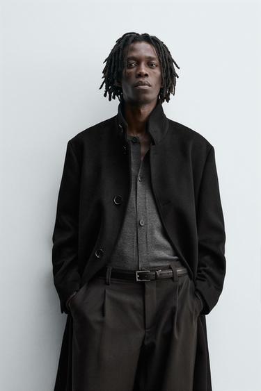 MANTEAU TEXTURÉ AVEC LAINE - Noir de Zara