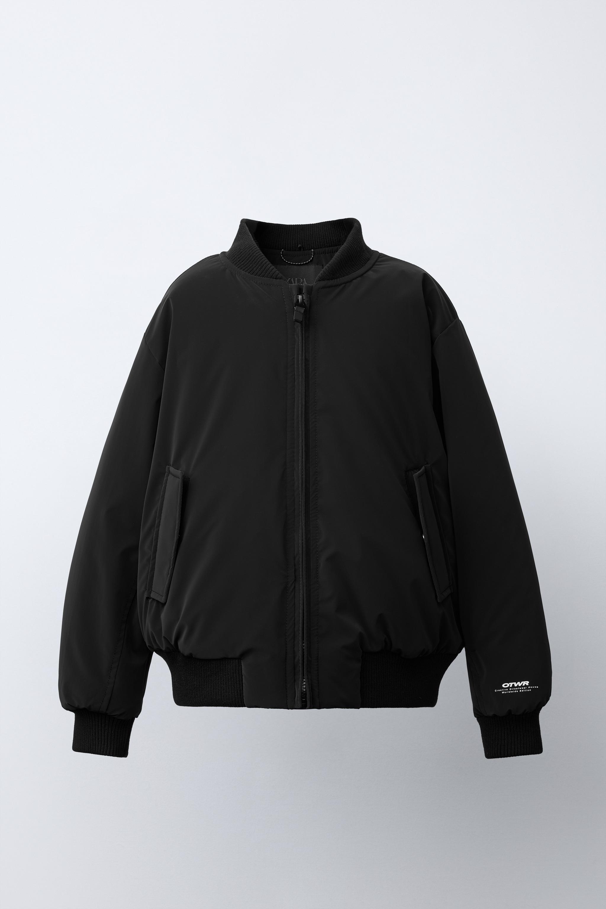 RUBBERIZED BOMBER JACKET WITH REMOVABLE FLEECE HOODIE - Black