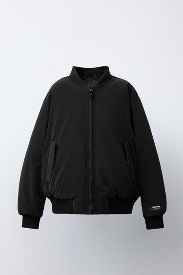 BLOUSON BOMBER GOMMÉ À CAPUCHE EN MOLLETON AMOVIBLE - Noir de Zara - Image 1
