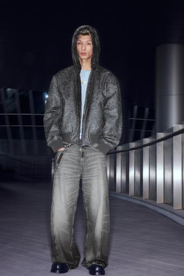 Zara 雙面穿人造皮革飛行員夾克 - 炭灰色