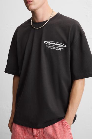 SLOGAN PRINT T-SHIRT - Black by Zara - Image 5
