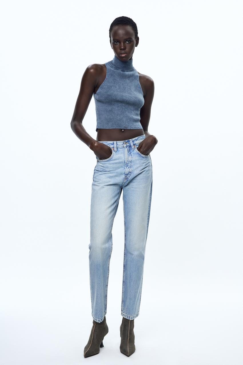 JEANS TRF RETOS COM CINTURA ALTA - Azul-claro | ZARA Brasil