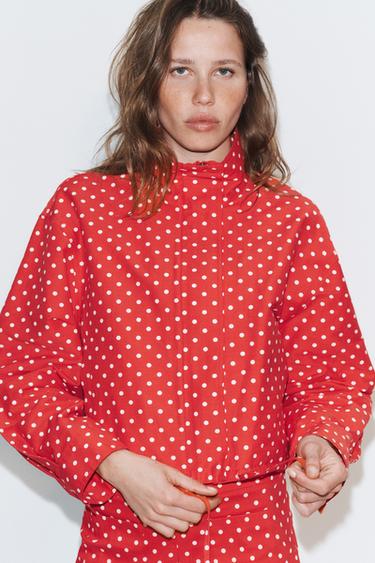 BLOUSON MATELASSÉ À POIS - Rouge / Blanc de Zara