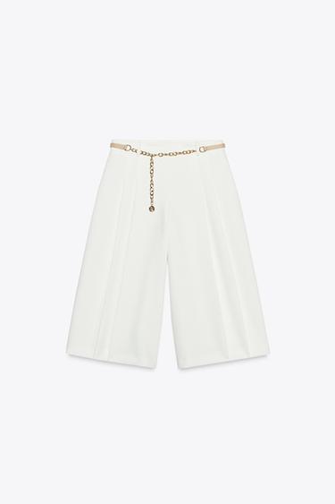 BELTED LONG PLEATED BERMUDA SHORTS - Ecru by Zara