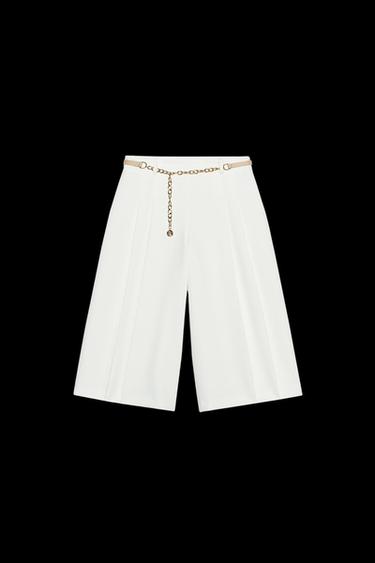 BELTED LONG PLEATED BERMUDA SHORTS - Ecru by Zara - Image 0