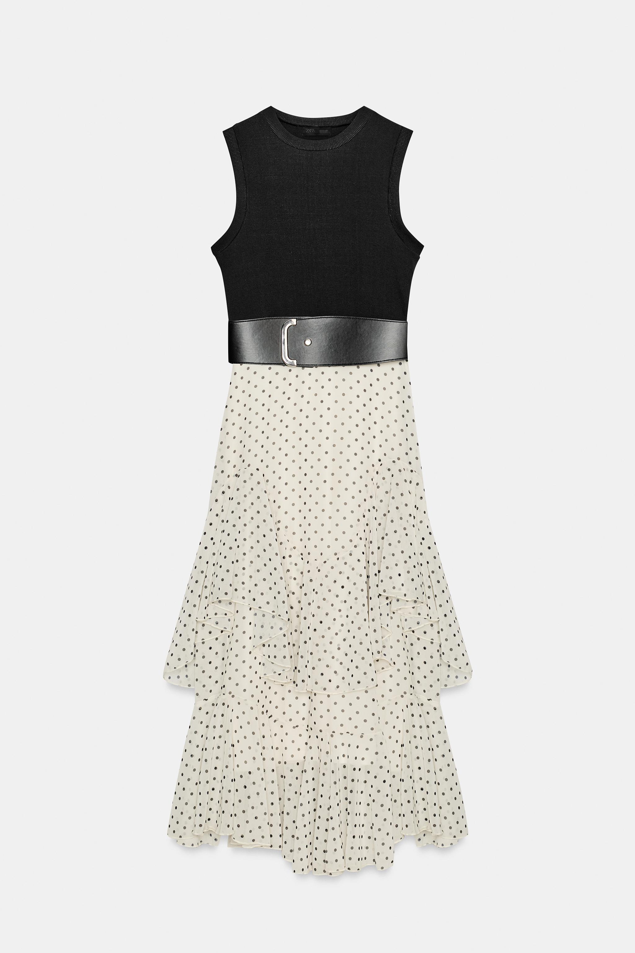 ROBE BIMATIÈRE À POIS AVEC VOLANTS ET CEINTURE