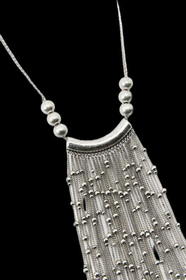 BEAD AND CHAIN NECKLACE - Silver by Zara