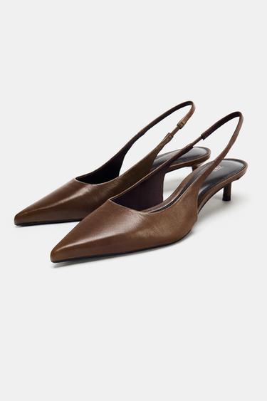 LEATHER KITTEN HEEL SHOES - Brown by Zara - Image 3