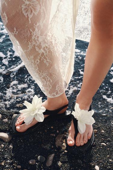 Zara FLORAL FLAT SANDALS - Multi-color