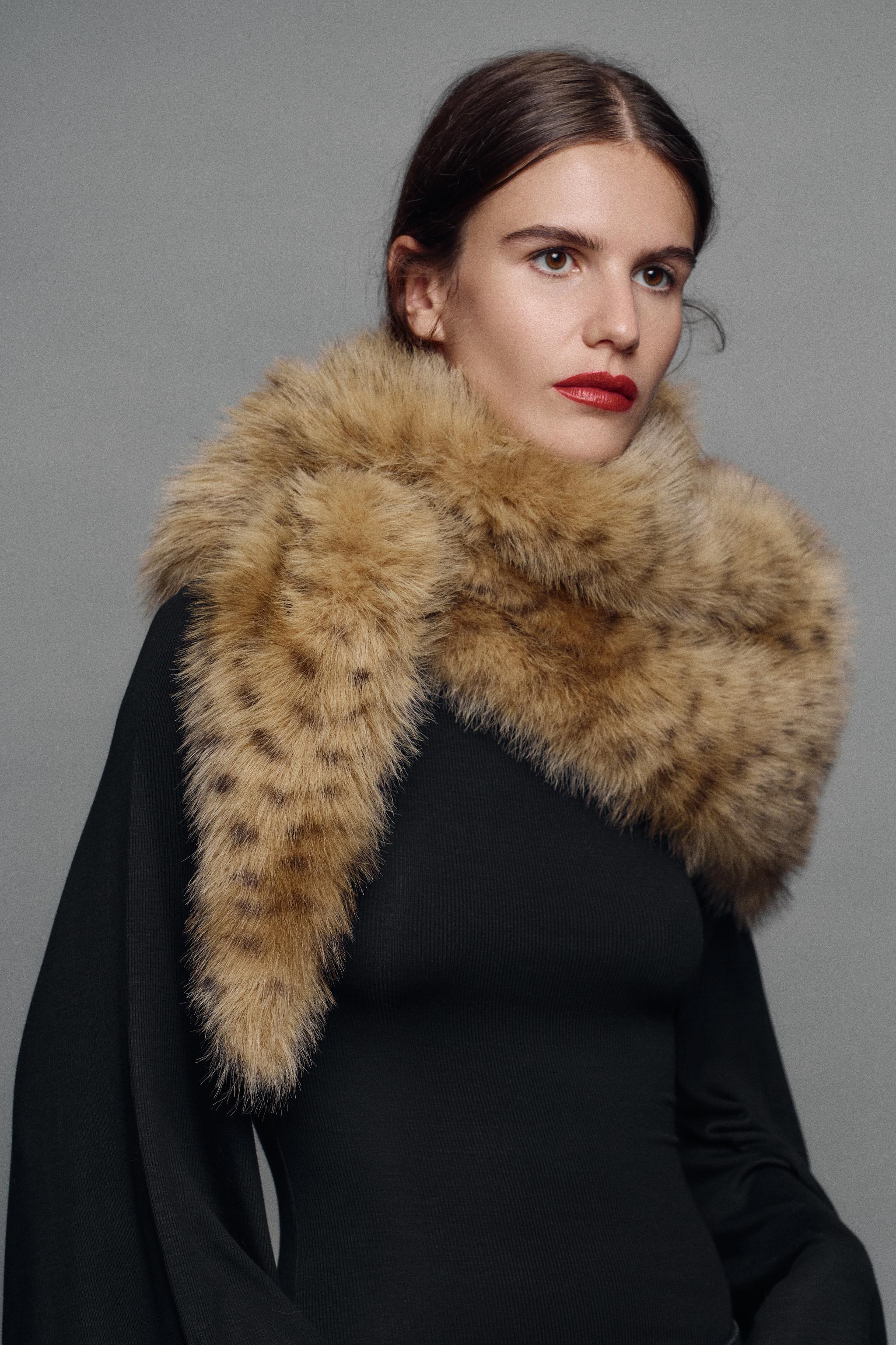 Printed Faux-Fur Triangular Scarf by Zara