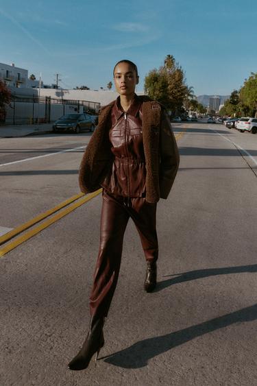 FAUX LEATHER JACKET WITH ELASTICATED WAIST - Burgundy by Zara - Image 0