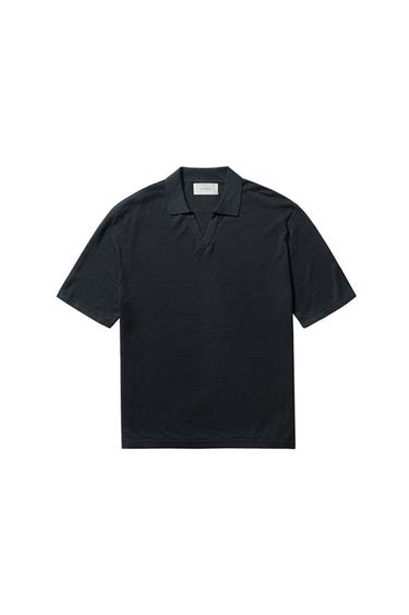 חולצת פולו סריג 100% קנבוס - כחול־ים של Zara