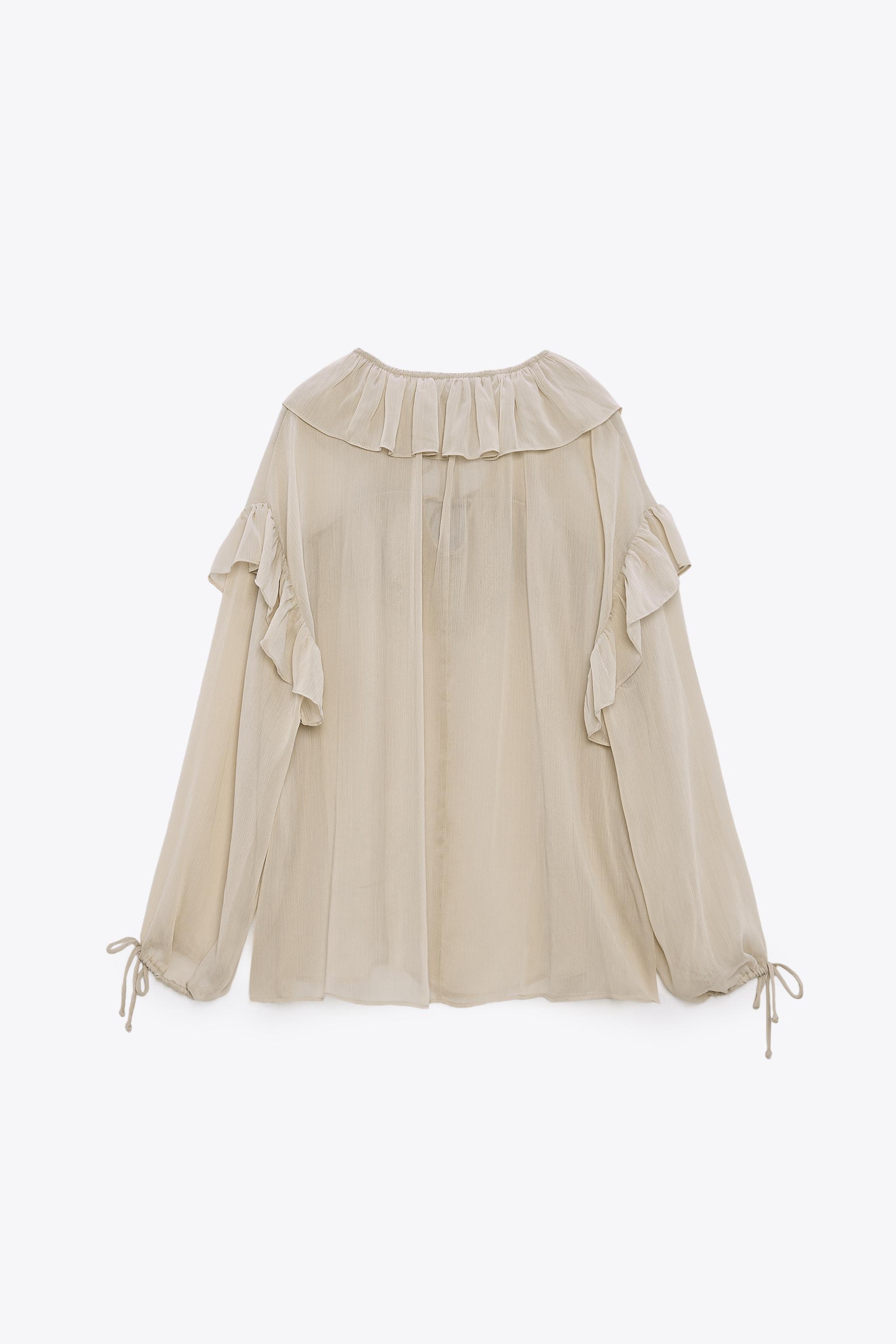 【予約販売】本 Taupe - RUFFLES WITH BLOUSE SEMI-SHEER gray States United ZARA | トップス