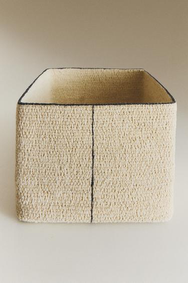 Zara SQUARE BASKET WITH LINE - 淺米色