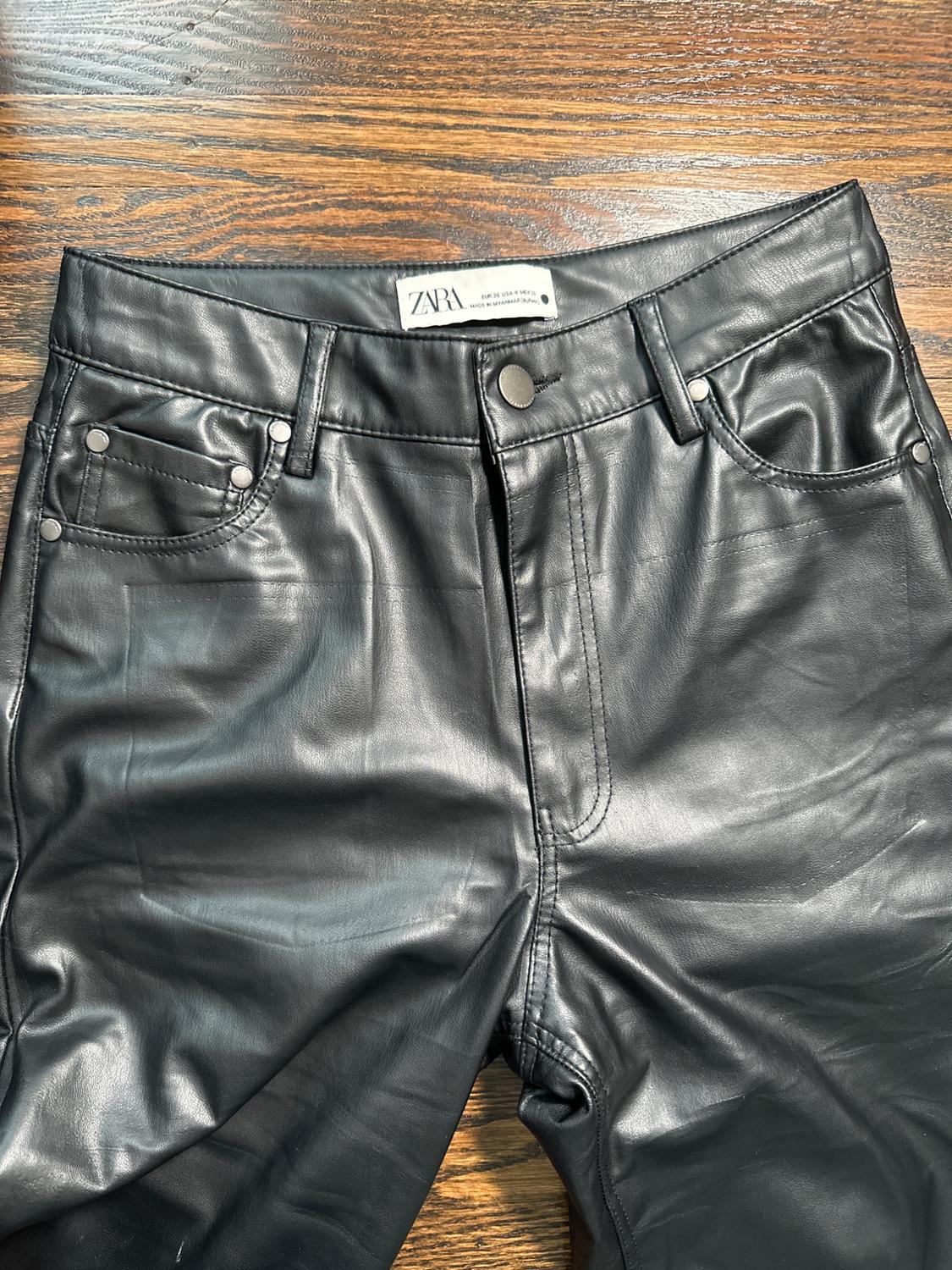 FAUX LEATHER HIGH RISE STRAIGHT LEG PANTS - Image 3