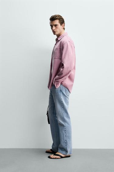 REGULAR FIT LYOCELL - COTTON SHIRT - Pink by Zara - Image 3