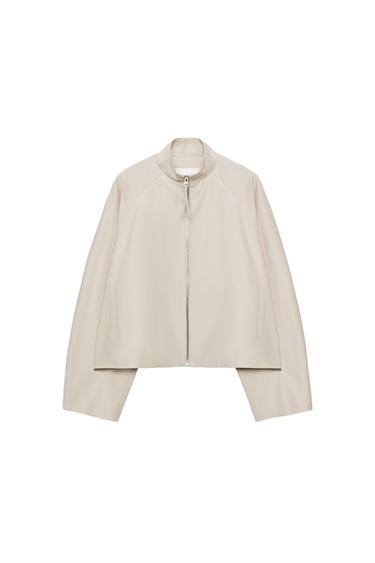 Zara ZW COLLECTION ZIPPERED BOMBER JACKET - Beige