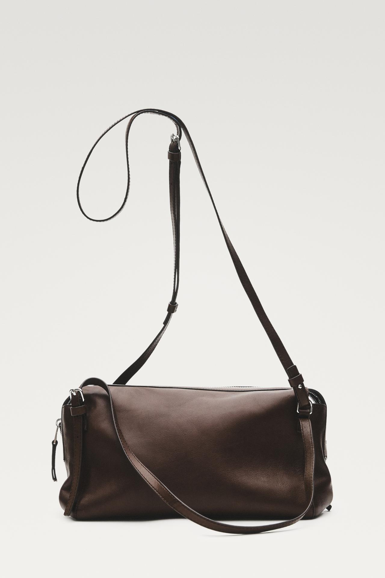 Medium nappa leather satchel bag — Brown marl