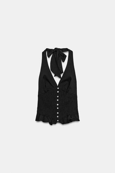 버튼 홀터넥 탑 - Zara 블랙