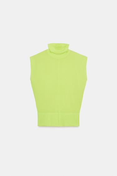 루즈핏 하이넥 니트 탑 - Zara 라임