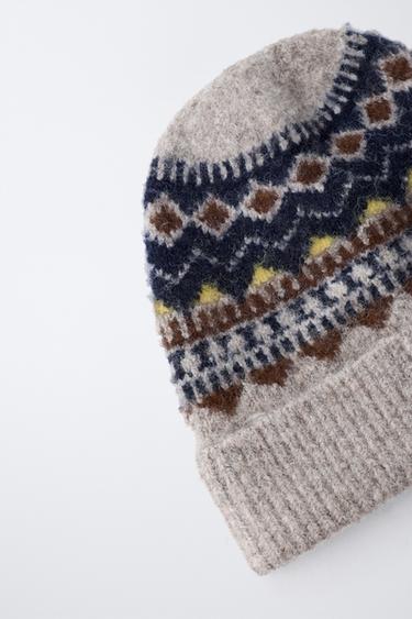 JACQUARD KNIT BEANIE - Grey / Blue by Zara - Image 2