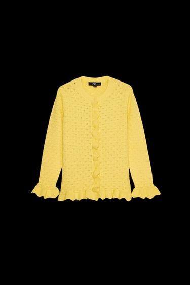 Zara RUFFLED KNIT CARDIGAN - Yellow - Image 0