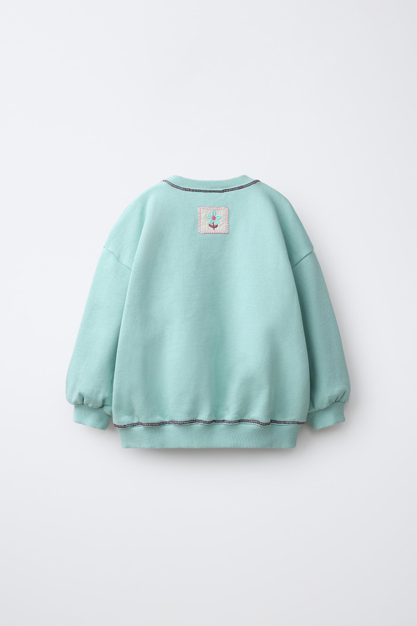 Детская толстовка Zara Embroidered Text, цвет: Бирюзовый — фото 3
