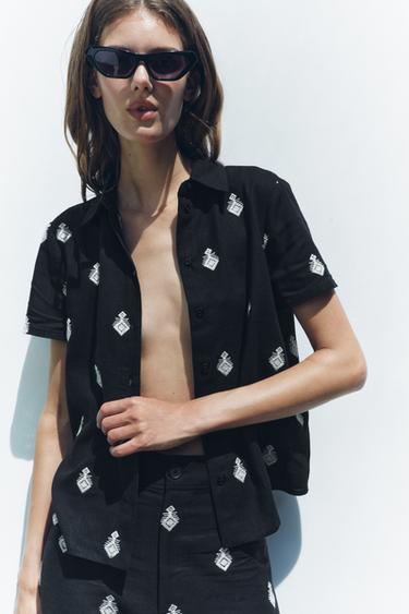 ZW COLLECTION CONTRAST EMBROIDERY SHIRT - Black by Zara