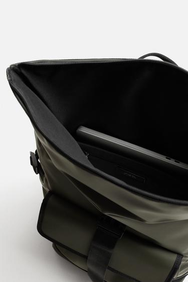 SAC À DOS EFFET GOMME À RABAT - Vert kaki de Zara - Image 5