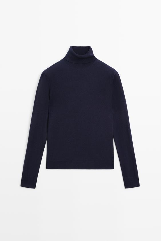 Zara Wool-blend turtleneck knit sweater - Navy blue - Image 0