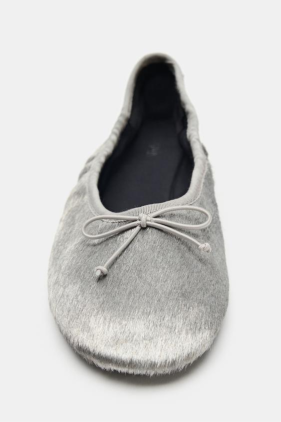 TEXTURED LEATHER BALLERINAS - Silver by Zara - Image 4