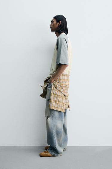 T-SHIRT COLOR BLOCK À PIÈCE BIMATIÈRE - Écru de Zara - Image 3