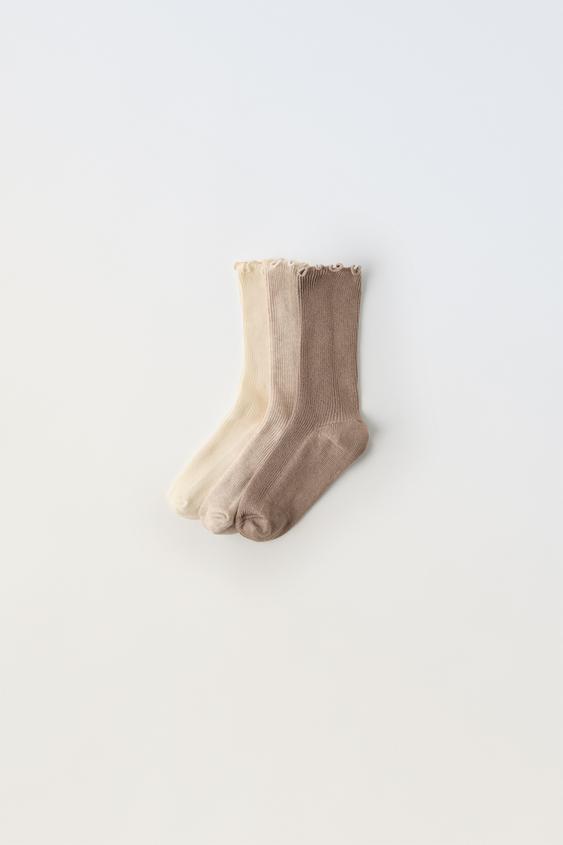 LOT DE TROIS CHAUSSETTES EN VELOURS BOUCLÉ - Beige clair de Zara - Image 0