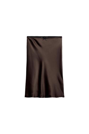 SATIN LACE-TRIMMED SKIRT