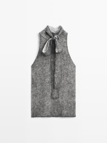 Top punto cuello halter lana alpaca - Gris antracita de Zara