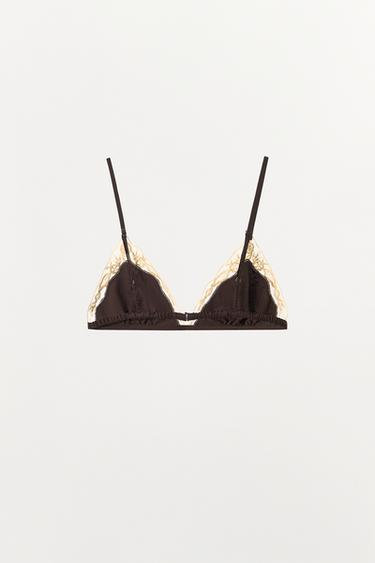 100% VISCOSE BRA WITH LACE EMBROIDERY - Dark brown by Zara - Image 8
