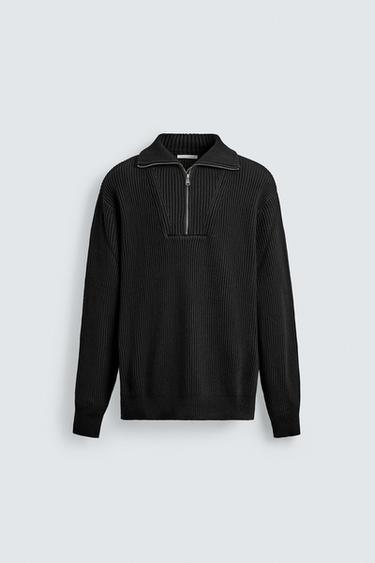 PURL KNIT QUARTER-ZIP JUMPER - Black by Zara