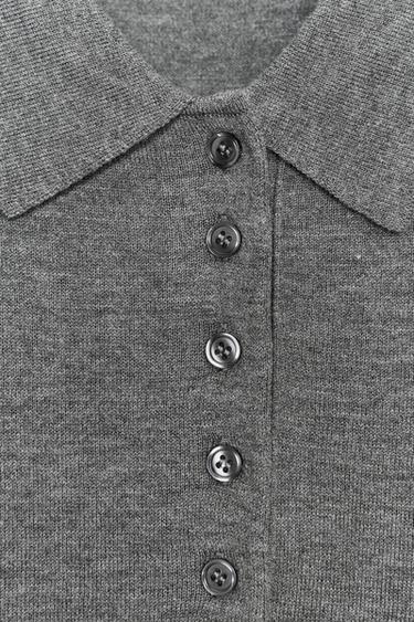 PULL POLO EN MAILLE UNIE - Gris chiné de Zara - Image 8