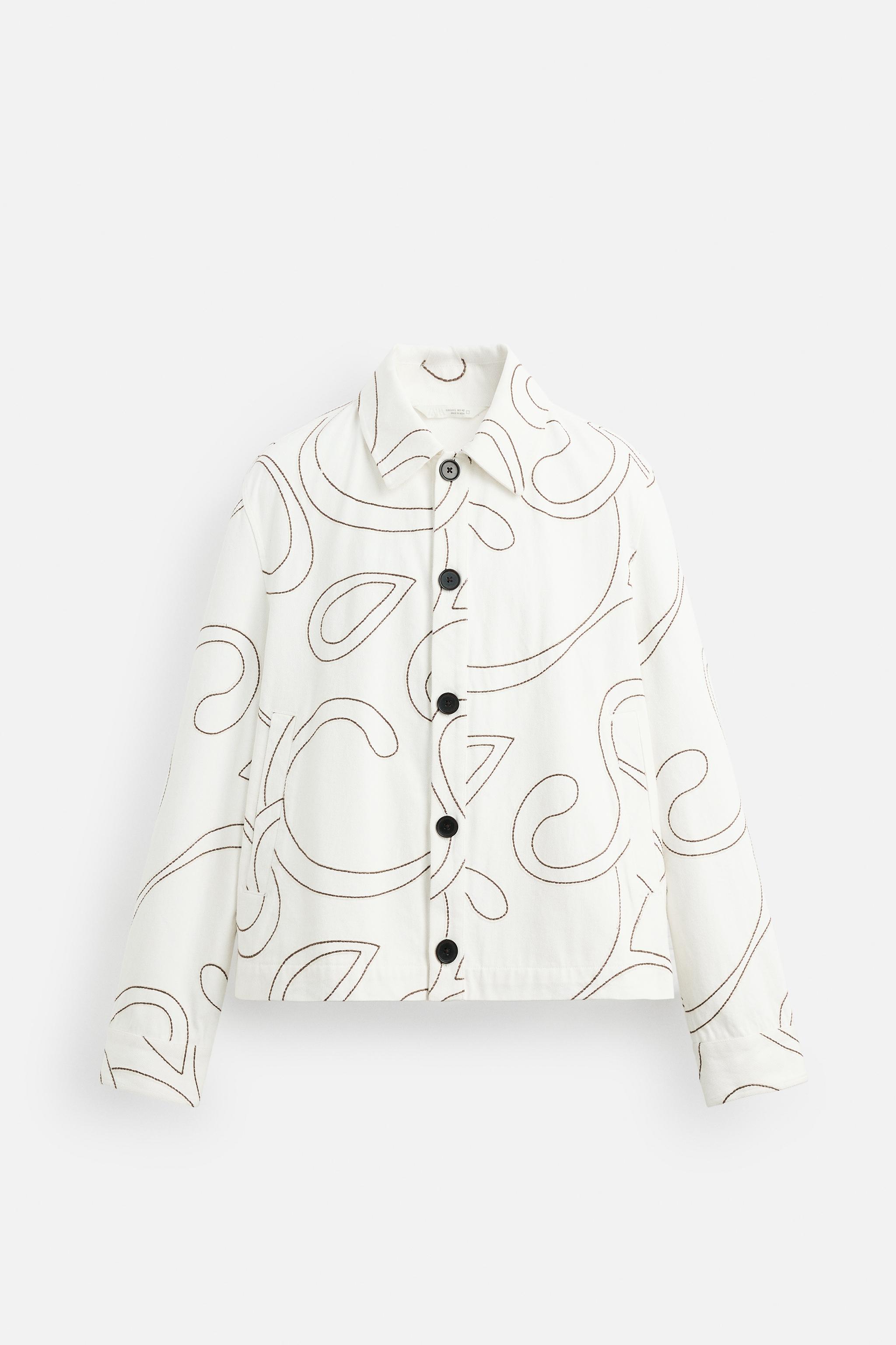 安心★関税込み★ZARA★CONTRAST EMBROIDERY OVERSHIRT CONTRAST EMBROIDERY OVERSHIRT - White | ZARA Spain