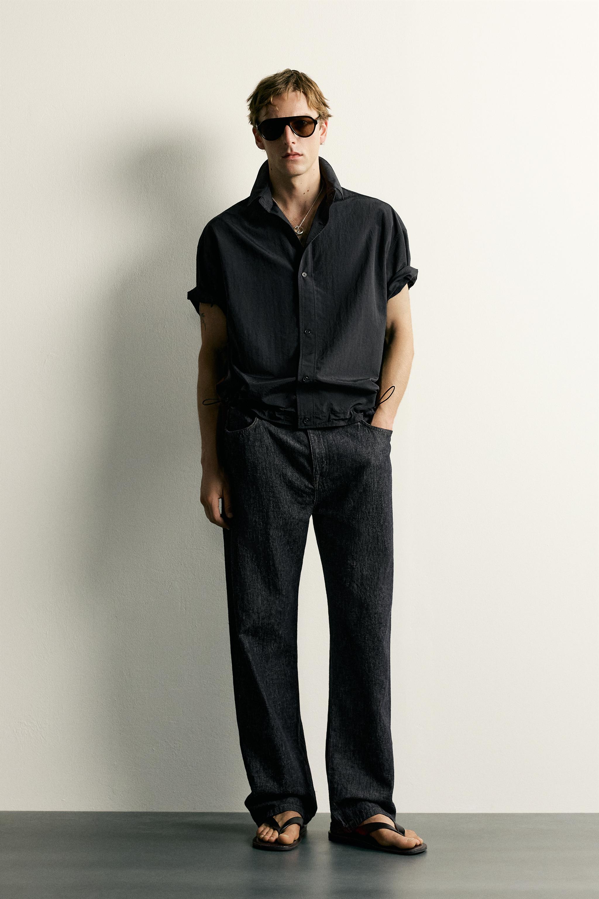 ドローストリングヘム リラックスフィットシャツ - ブラック | ZARA