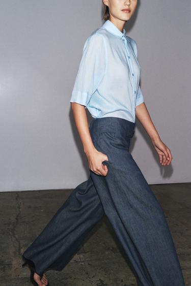 CHEMISE AVEC RAMIE ZW COLLECTION - Bleu clair de Zara - Image 3