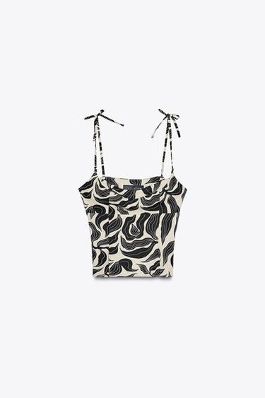 TOP ESTAMPADO COM LINHO - Preto / Cru da Zara