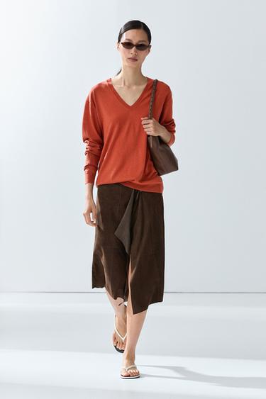Zara V-neck knit sweater - Burnt orange - Image 0