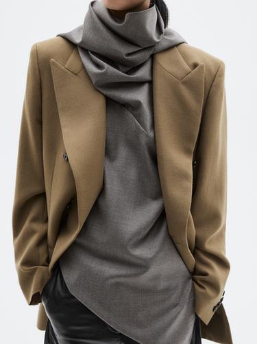 Zara Long 100% wool double-breasted blazer - LIMITED - taupe brown