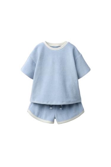 BỘ QUẦN ÁO GỒM ÁO PHÔNG VÀ QUẦN SHORT BERMUDA TRƠN HIỆU ỨNG VẢI BÔNG - Màu xanh neon từ Zara