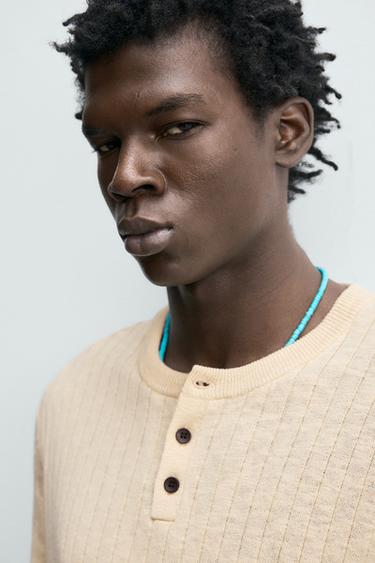 KNIT RIBBED HENLEY COTTON - LINEN T-SHIRT - Butter by Zara - Image 4