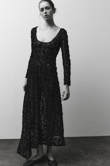 LACE FLORAL MIDI SKIRT - Black by Zara