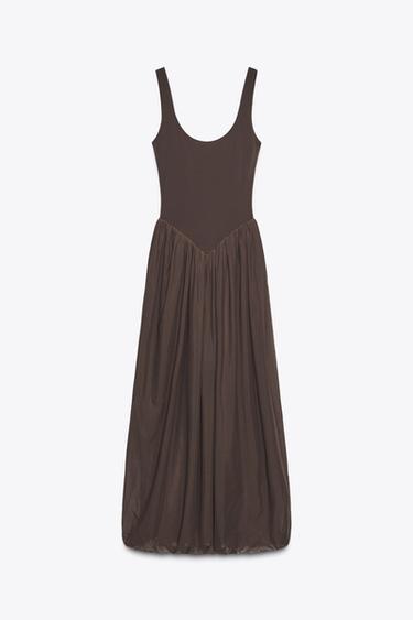 فستان ممزوج بالتول - بني داكن الخاص بـ Zara