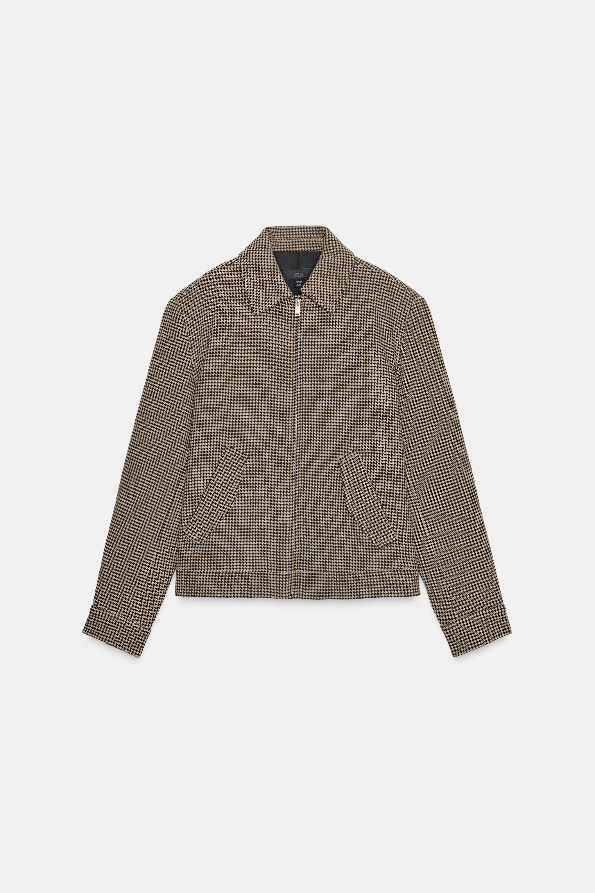 HOUNDSTOOTH BOMBER JACKET WITH SHOULDER PADS - Black / Brown