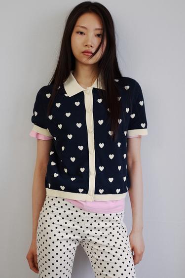 HEART KNIT POLO - Navy blue by Zara